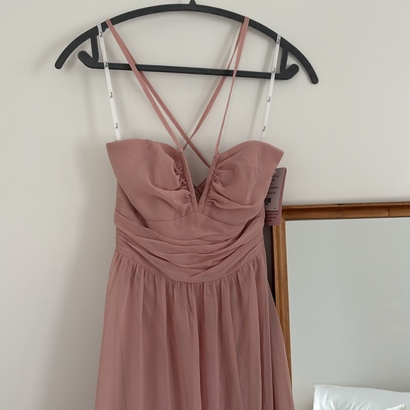 NWT Dessy Collection plunging v neck rose pink mauve long formal maxi dress - Picture 3 of 9